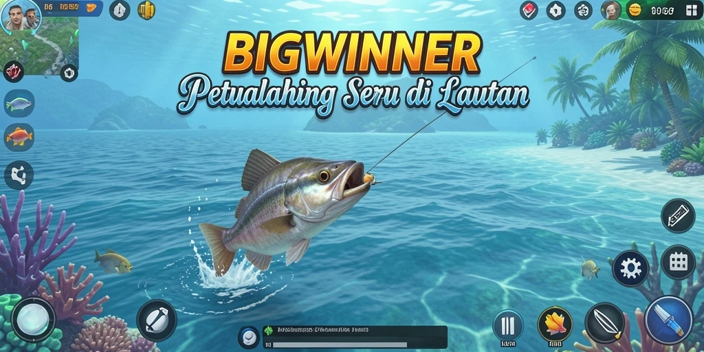 Tampilan utama gameplay <strong>BIGWINNER</strong> yang menampilkan momen memancing yang mendebarkan.