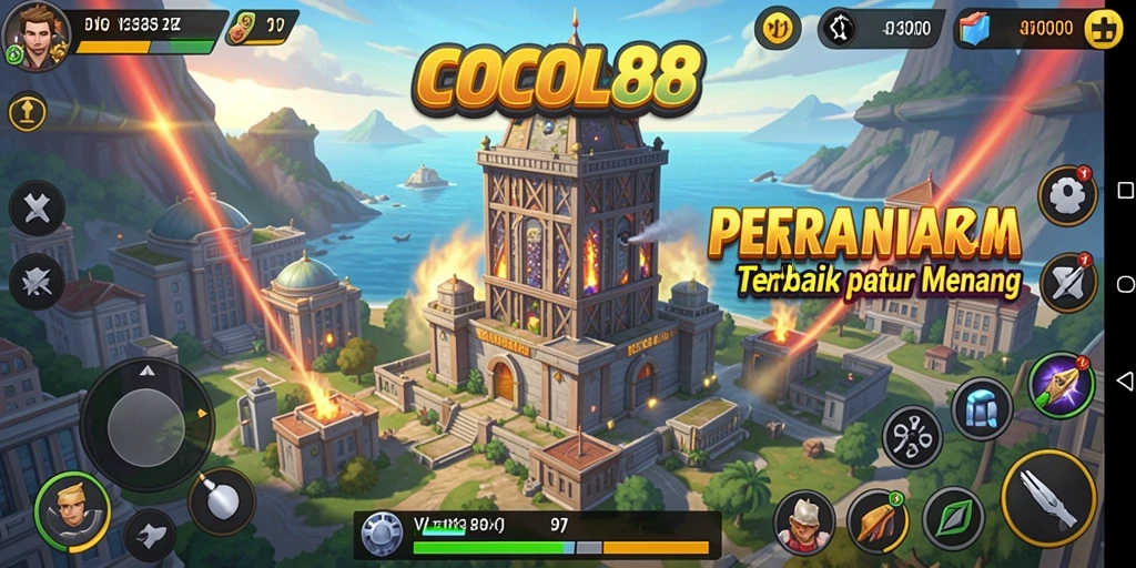 Screenshot gameplay COCOL88 menampilkan aksi menara mempertahankan wilayah.