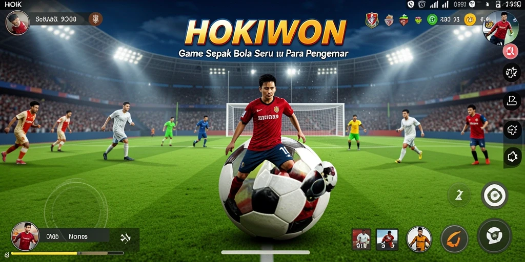 Screenshot HOKIWON menampilkan aksi seru di lapangan sepak bola.
