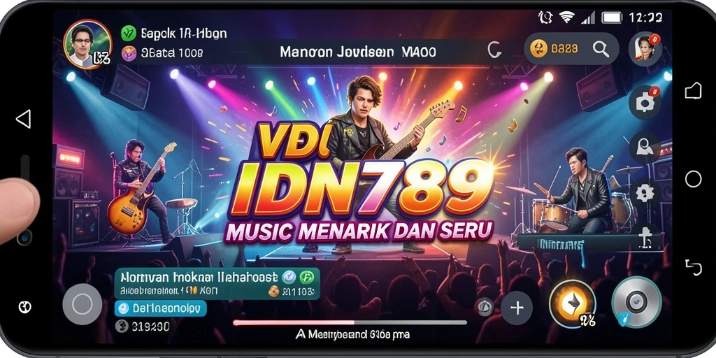 Tampilan bermain musik seru dalam IDN789 dengan berbagai alat musik.