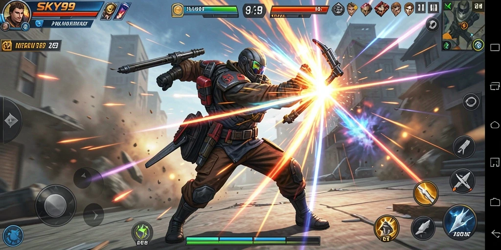 Gameplay SKY99 menampilkan pertarungan seru antar karakter dengan grafik yang menakjubkan.
